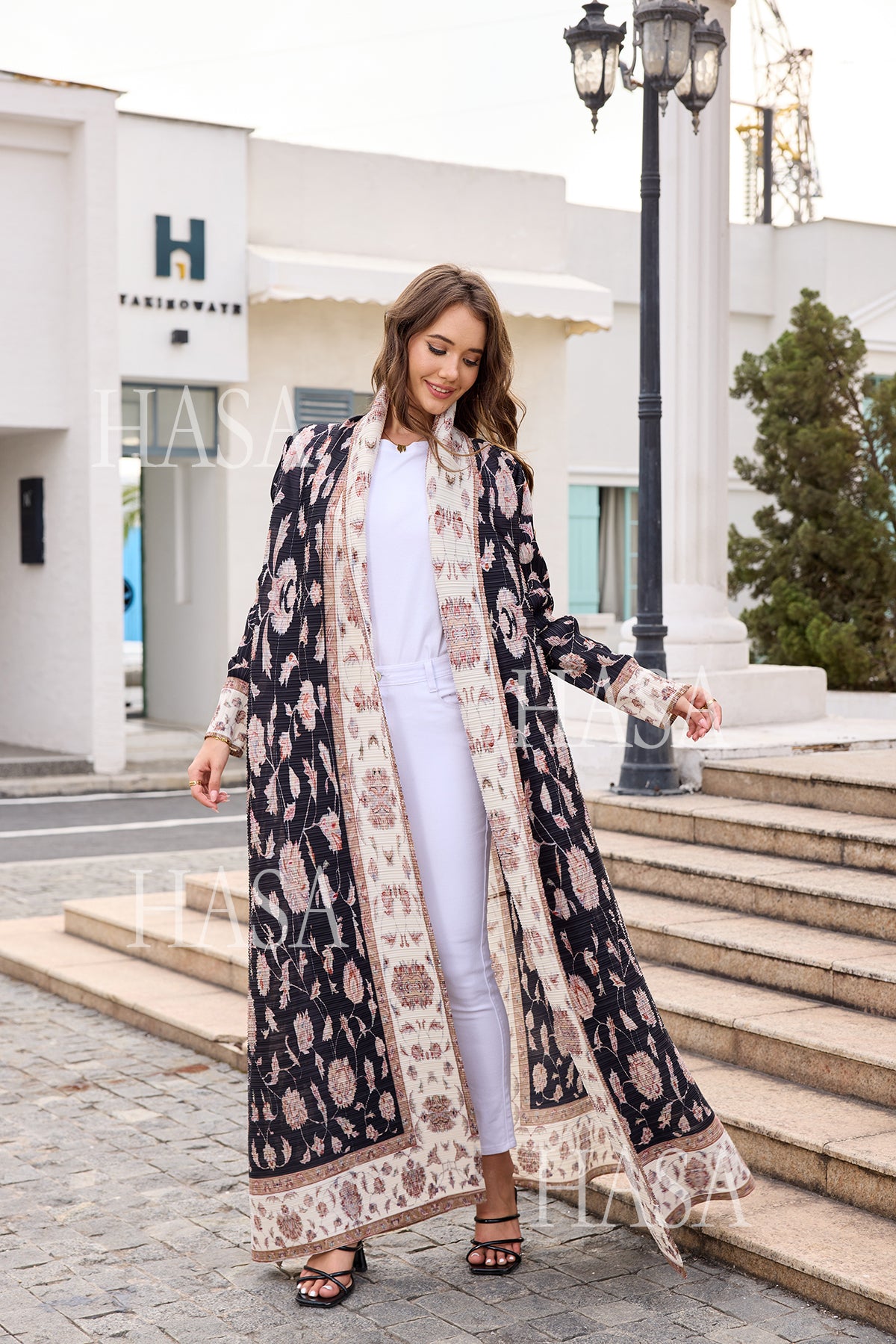 HASA Inclusive Sizing Crinkle Pleated Georgette Ramadan Stretchy Abaya-1