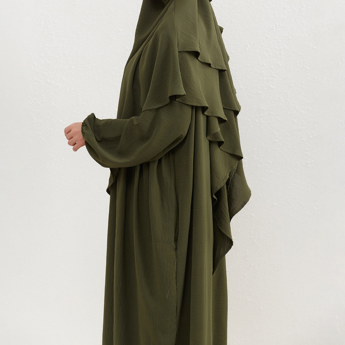 HASA HS0559 Crepe Abaya with Pockets + Layered Khimar Set