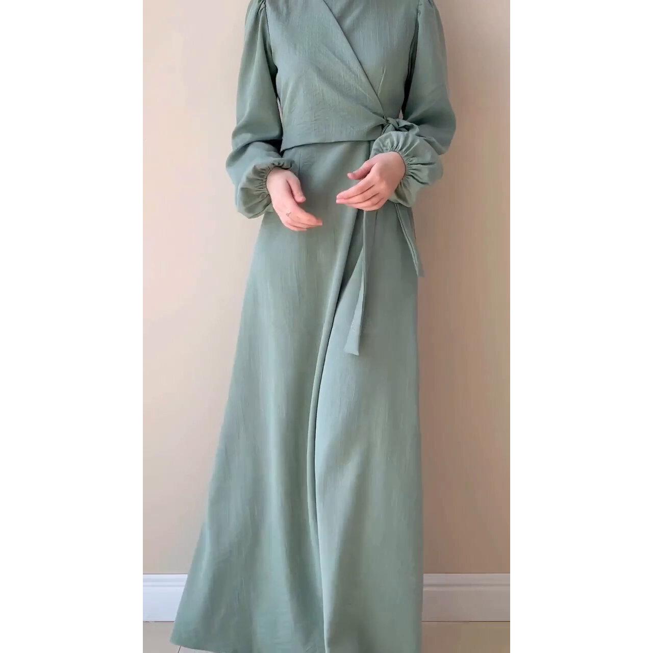 HASASERIES HS0759 Temperament Long Sleeve Fake Two-piece Lace-up Dress Long Skirt