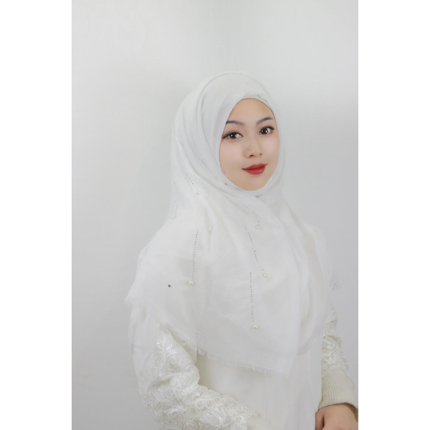 HASASERIES HS1106 Solid Color Scarf Long Beaded Shawl Headband