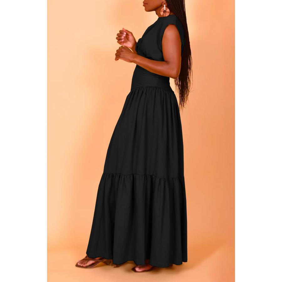 HS1641 Women's Sleeveless Pleated Loose Fit Maxi Dress