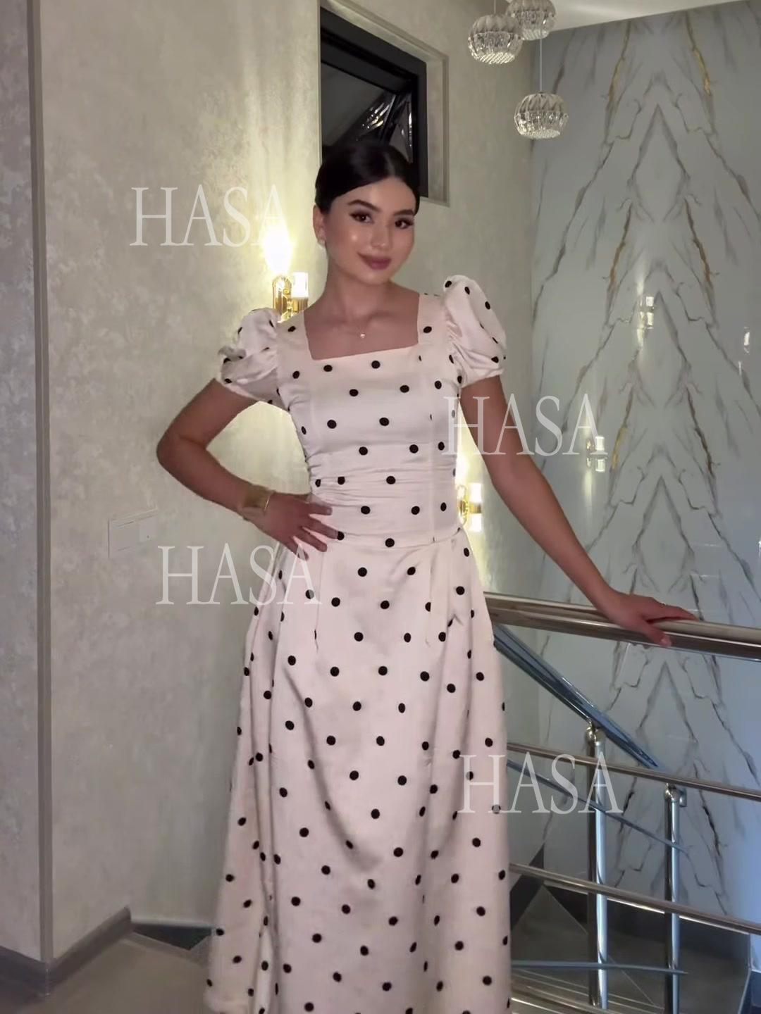 HASA HS6752 Feminine High Waist Flowy Evening Dress