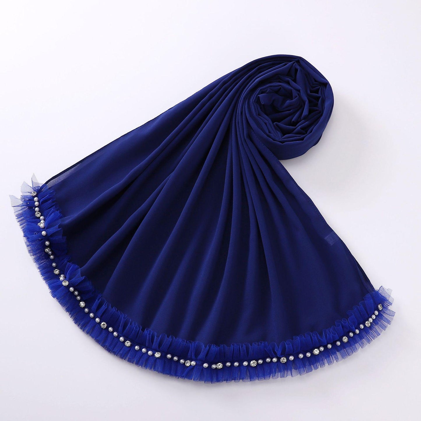 HASASERIES HS1118 Foulard en mousseline de soie et dentelle perlée