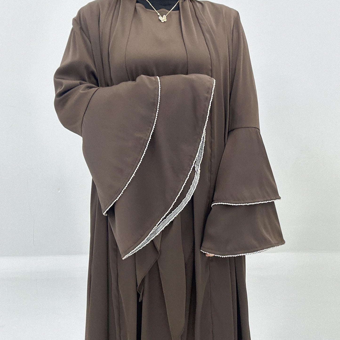HASASERIES HS1188 Ensemble 3 pièces, cardigan en satin + robe intérieure + ceinture spéciale