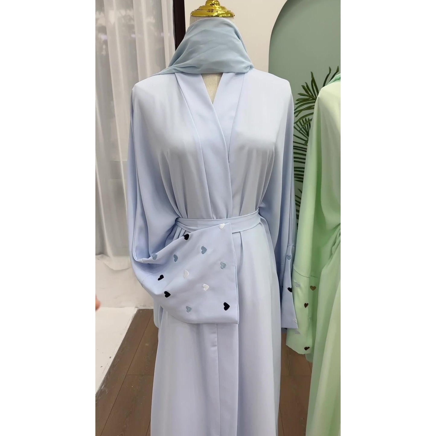 HS1502 Macaroon Color Summer Thin Sleeve Heart Embroidered Robe Cardigan