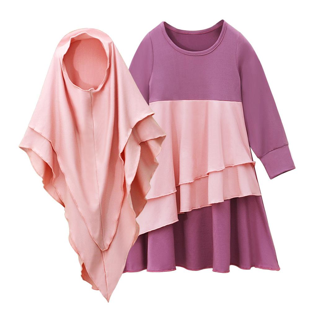 HASASERIES HS1194 Ensemble 2 pièces, Abaya pour enfant avec khimar à deux couches