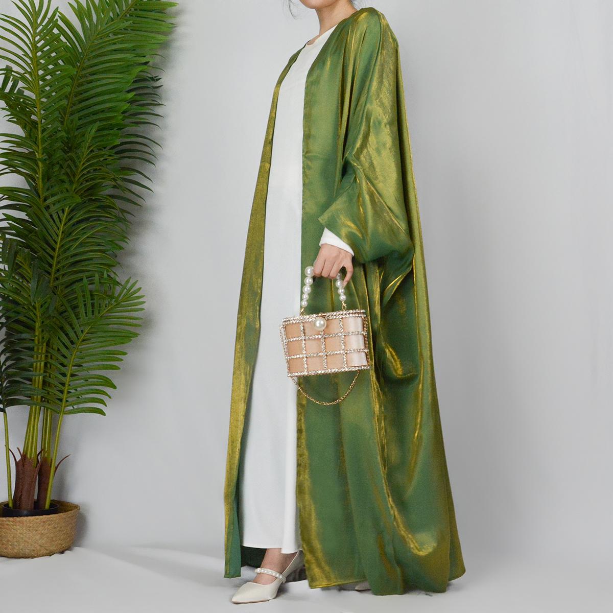 HASASERIES HS0466 Muslim Fashion Shiny Silk Bat Sleeves Robe