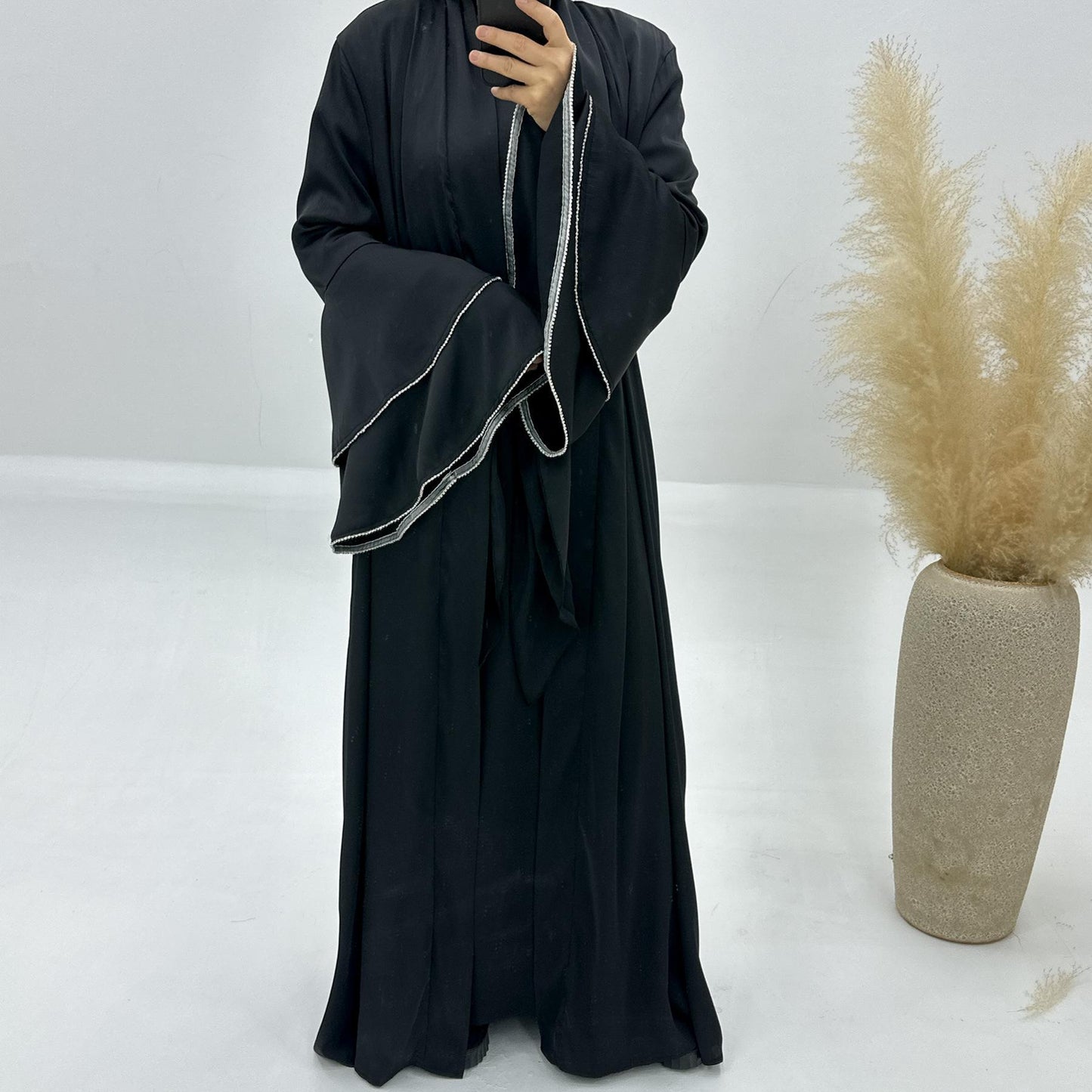 HASASERIES HS1188 Ensemble 3 pièces, cardigan en satin + robe intérieure + ceinture spéciale