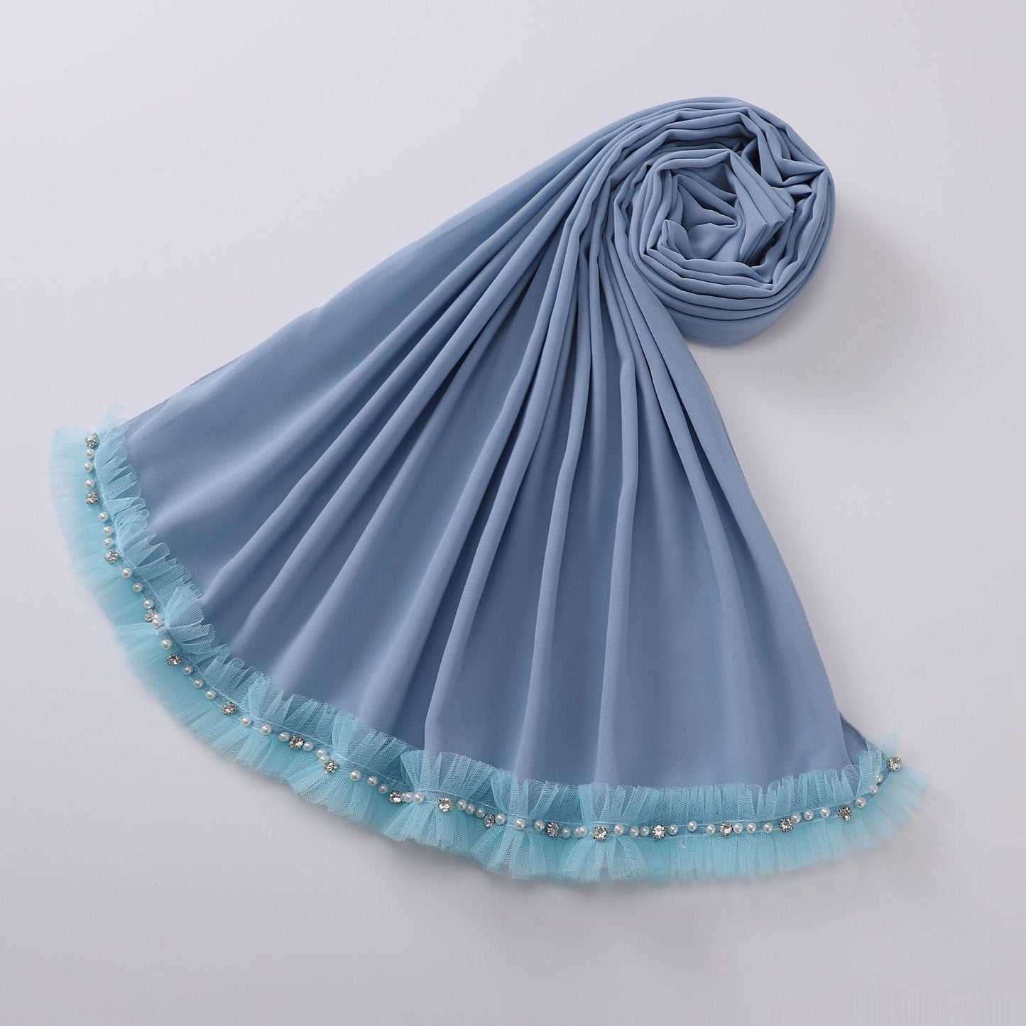 HASASERIES HS1118 Foulard en mousseline de soie et dentelle perlée