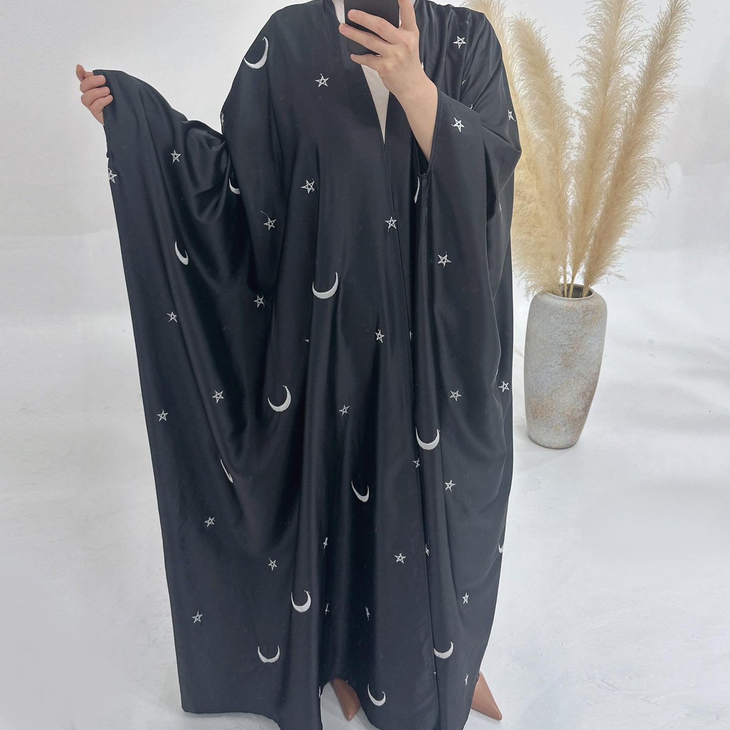 HASASERIES HS1171 Moon Embroidered Robe Kaftan Abaya