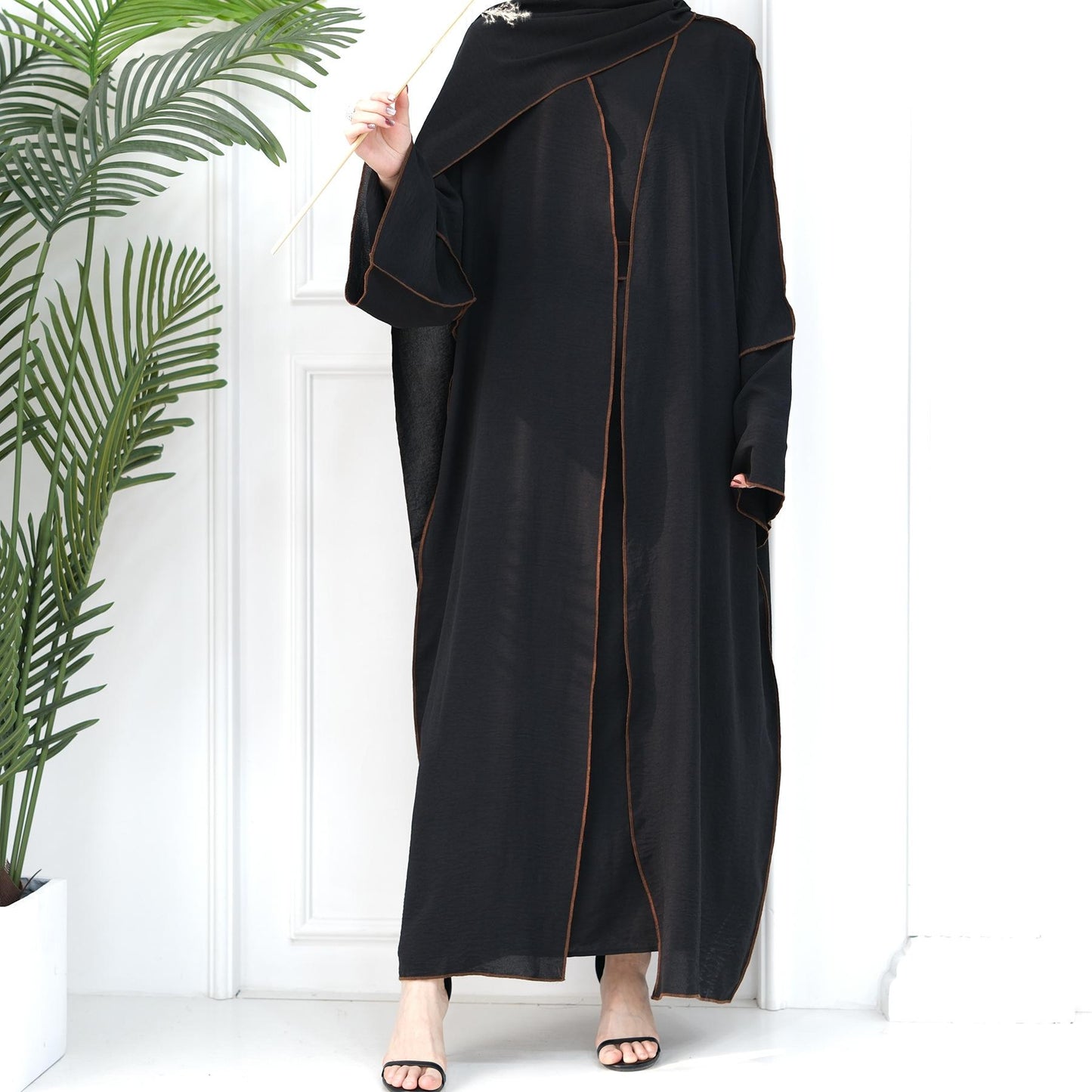 HASASERIES HS1095 3pcs Set Cardigan+without Sleeves Inner Dress+Hijab