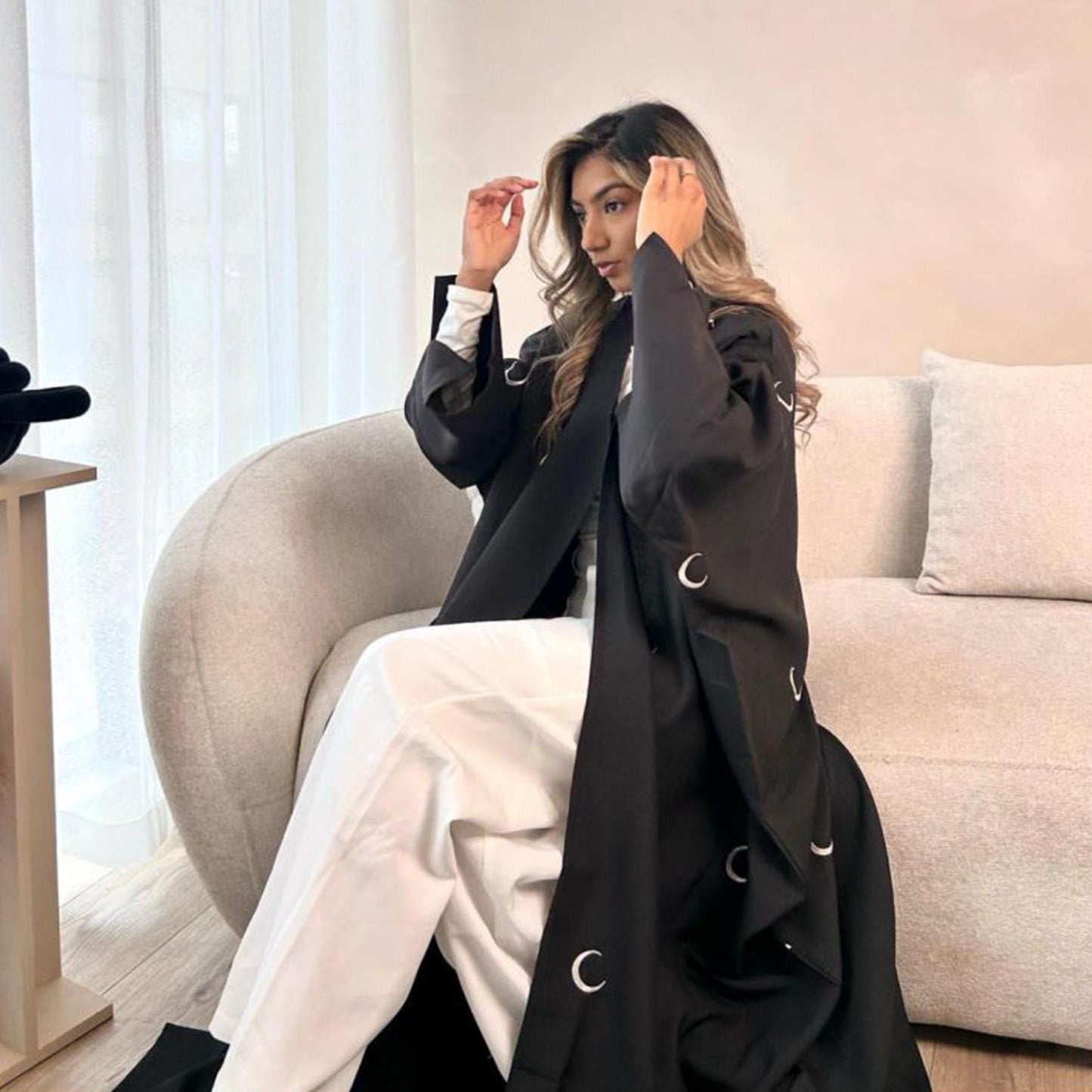 HASASERIES HS0935 Moon Embroidered Elegant Cardigan Abaya