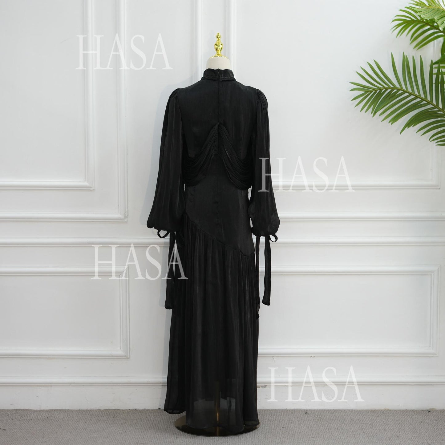 HASA HS6803 Chic Ruched Maxi Dress with Elegant Flow