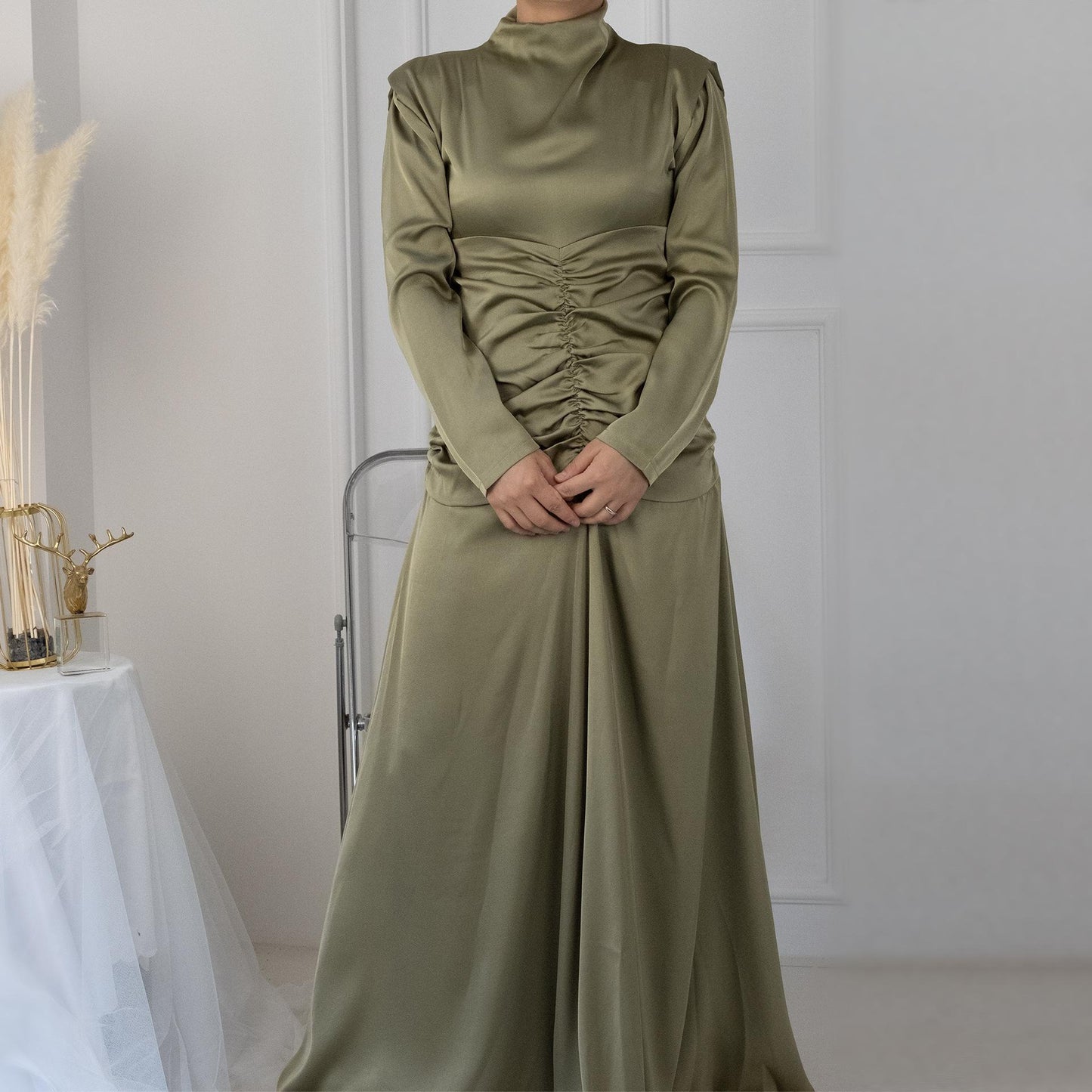 Robe de chambre amincissante à col montant de couleur unie HASASERIES HS1020