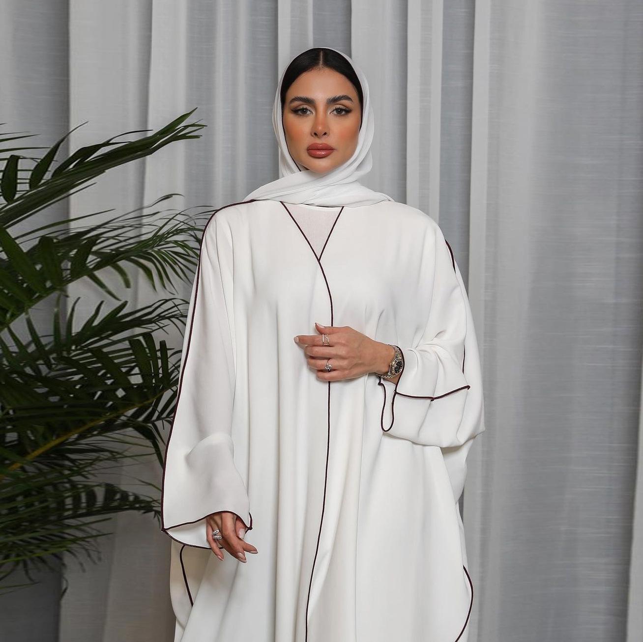 HASASERIES HS0677 White Panelled Abaya Robe