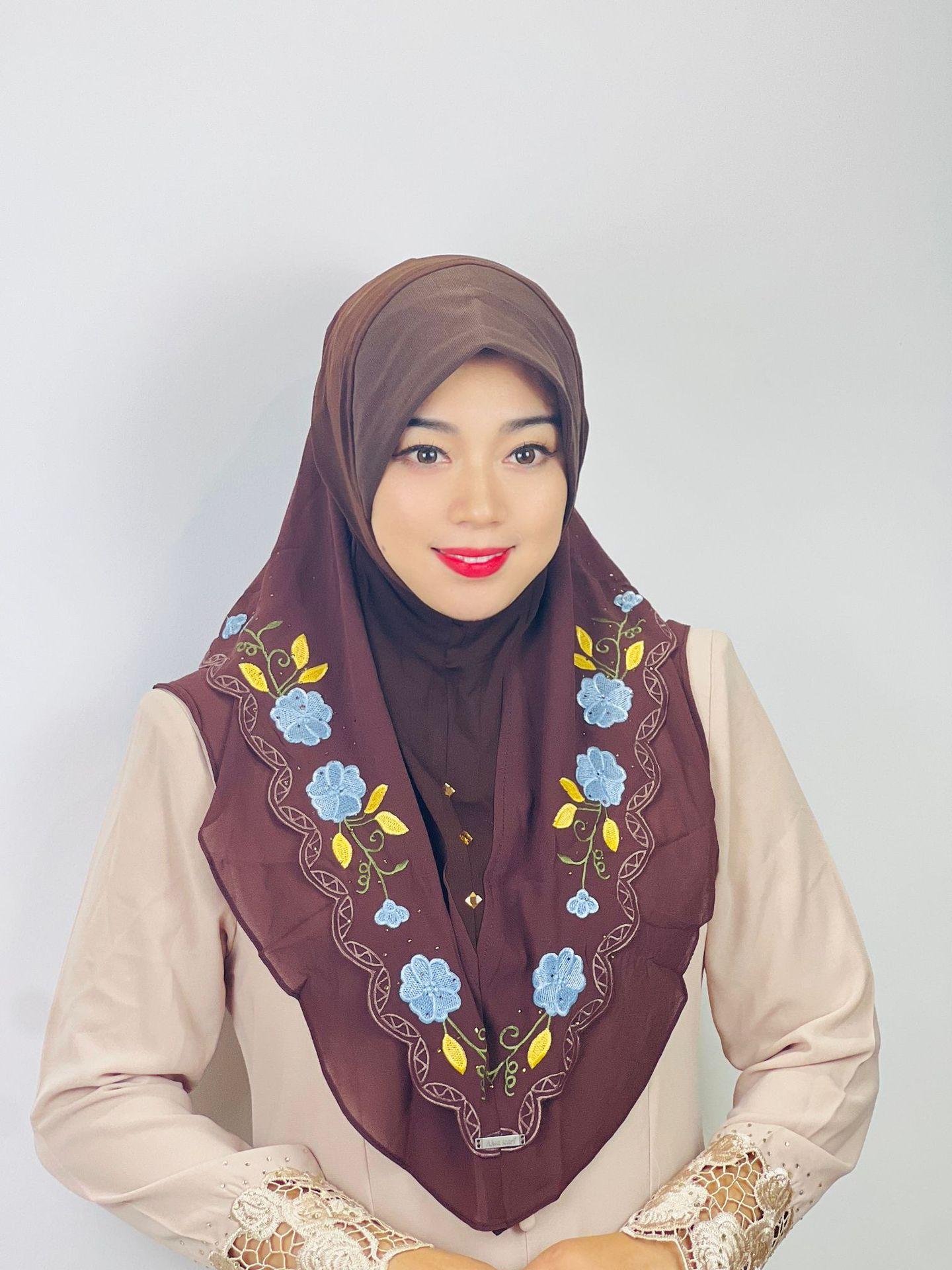 HASASERIES HS1105 Double Layered Floral Embroidered Lace Headscarf for Women