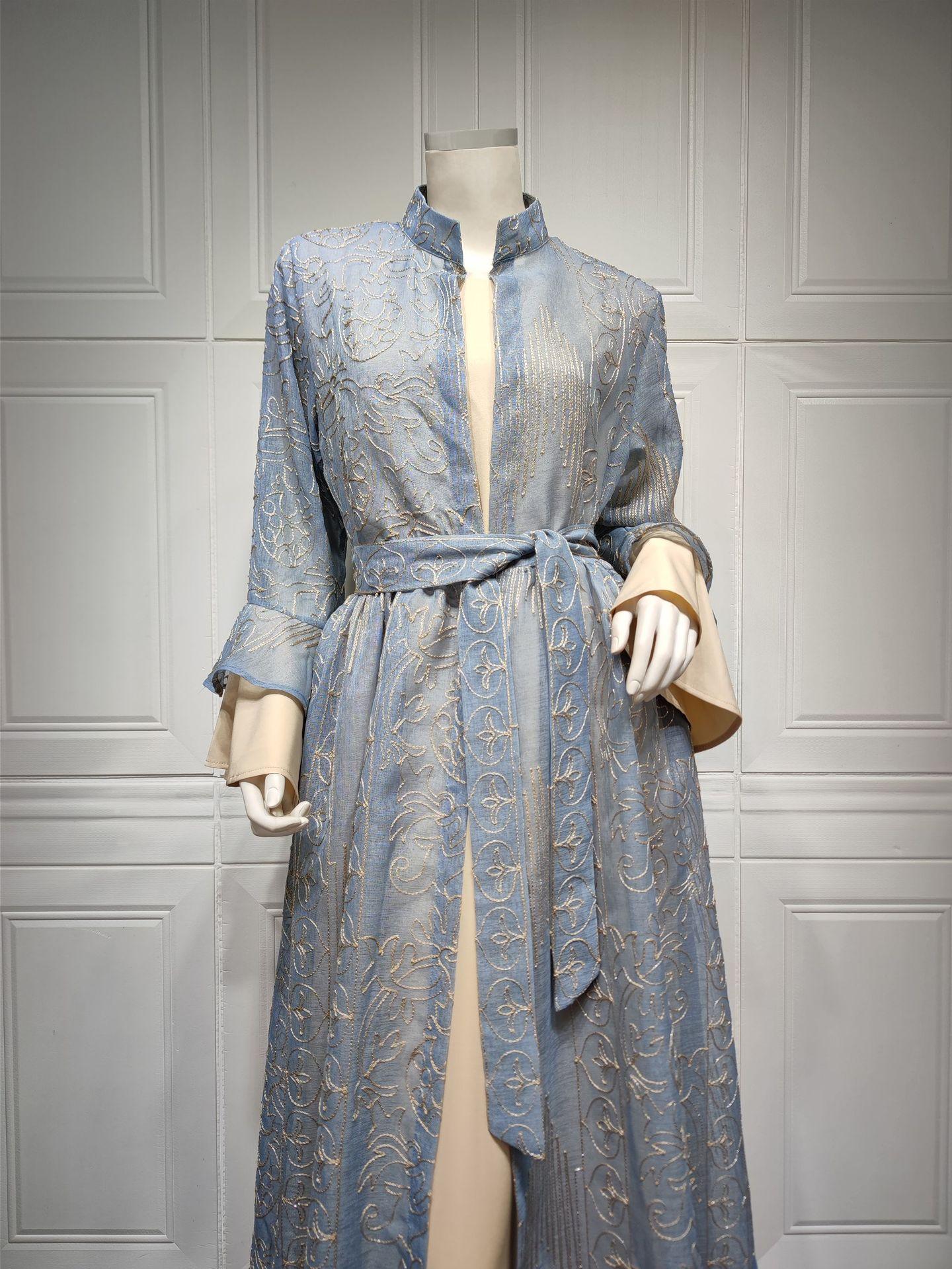 HS0445 2 pièces costume moyen-orient robe de soirée transfrontalière dame musulmane manches en feuille de lotus nouvelle robe abaya robe