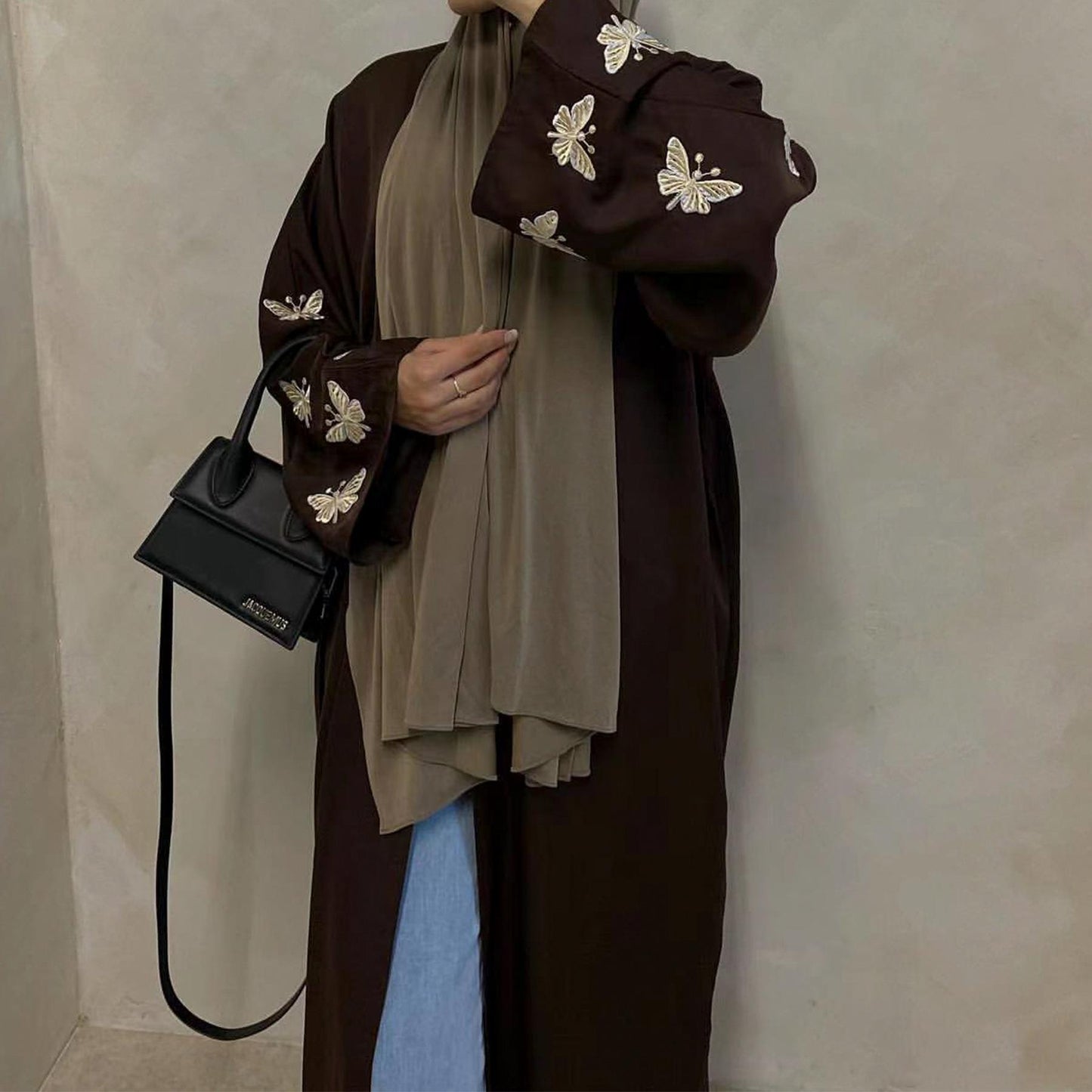 HASASERIES HS1040 Butterfly Embroidered Elegant Cardigan Robe