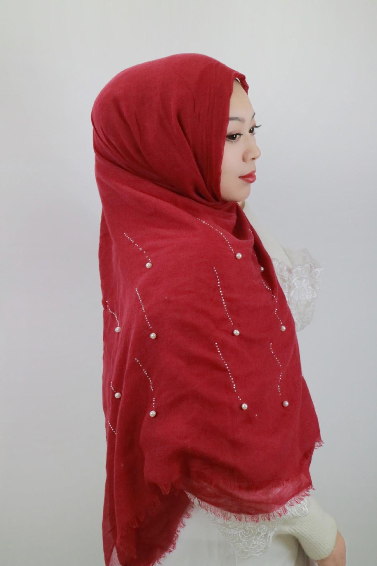 HASASERIES HS1106 Solid Color Scarf Long Beaded Shawl Headband
