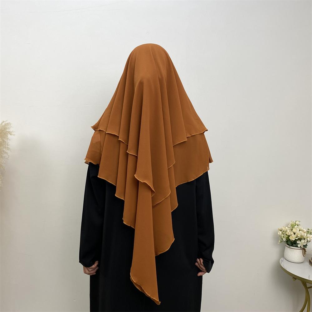 HS0453 Solid Color Chiffon Turban Middle East Dubai Turkey Solid Color Double Layer Big Turban