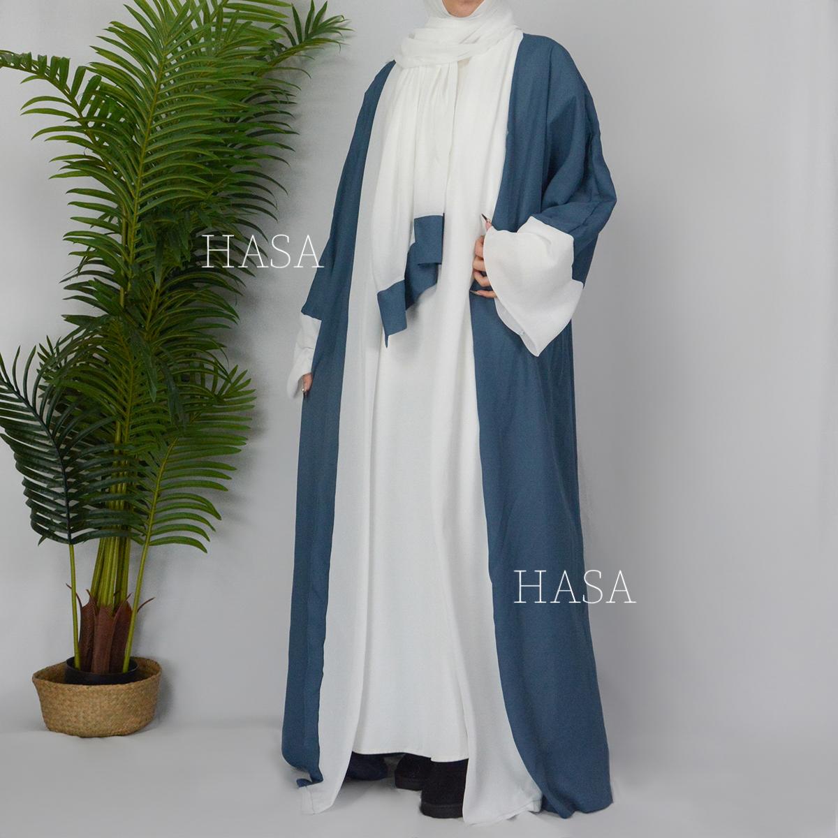 HASASERIES HS0912 2pcs Set Nidha Medium Length Abaya and Headscarf (UK4-UK28,5'3-5'7)