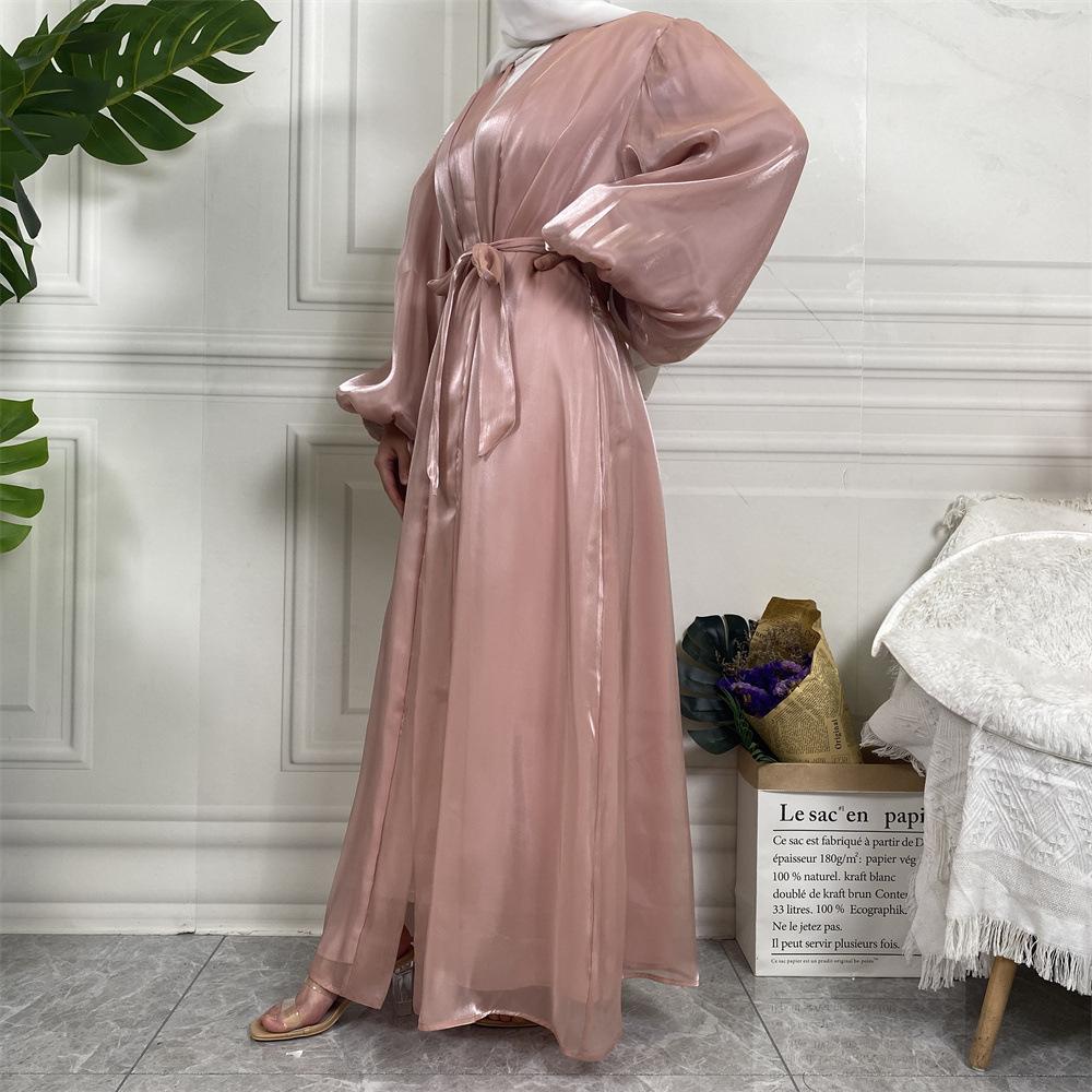 HASASERIES HS0929 Shiny Silk Balloon Sleeves Lined Cardigan