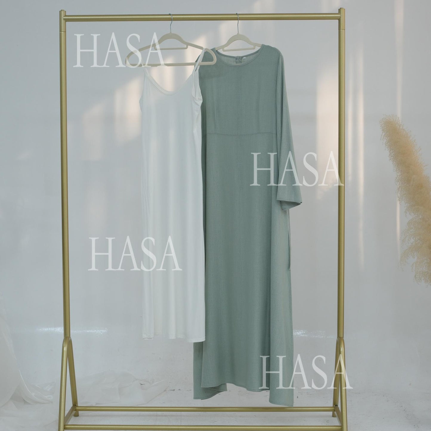 HS6494 Simple Solid Color Linen Bamboo Dress | Lace-Up Design