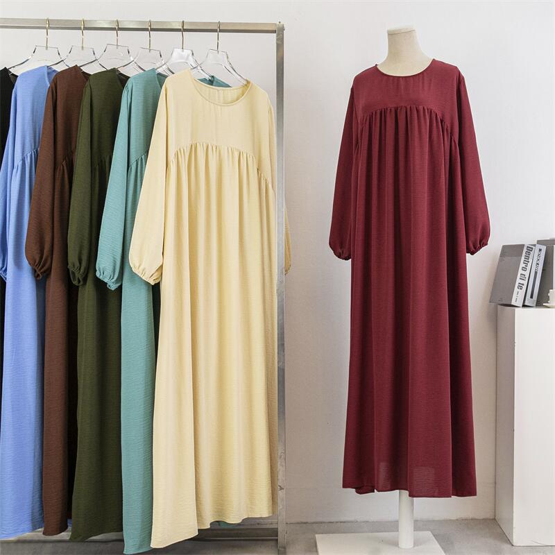 HS0470 Crepe Loose Plus Size Long Sleeve Solid Color Pullover Robe Pocket