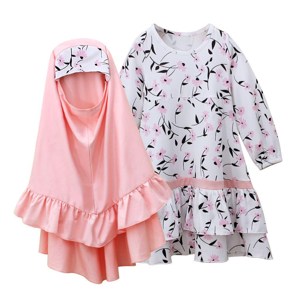 HASASERIES HS1197 Ensemble 2 pièces, Abaya pour enfant avec Khimar une couche.