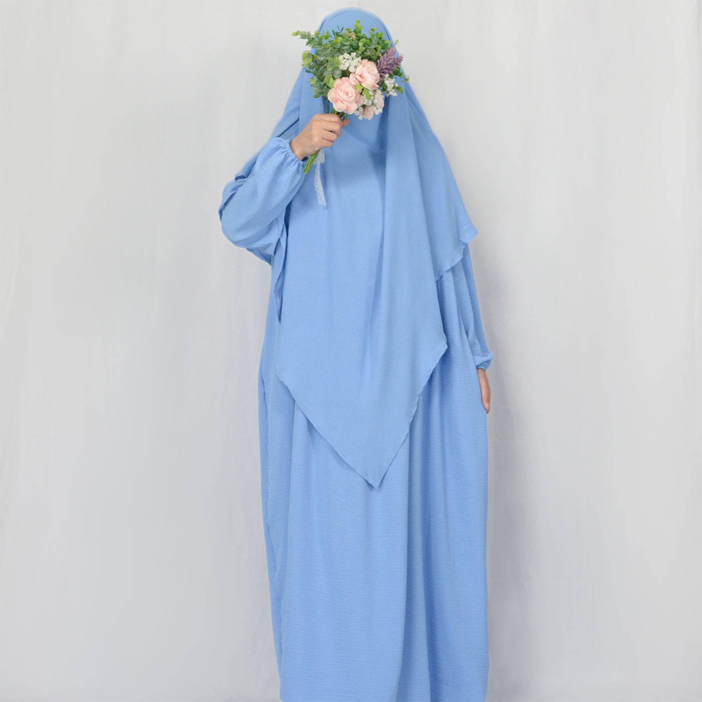 HASA HS0559 طقم عباية كريب مع جيوب وخمار متعدد الطبقات