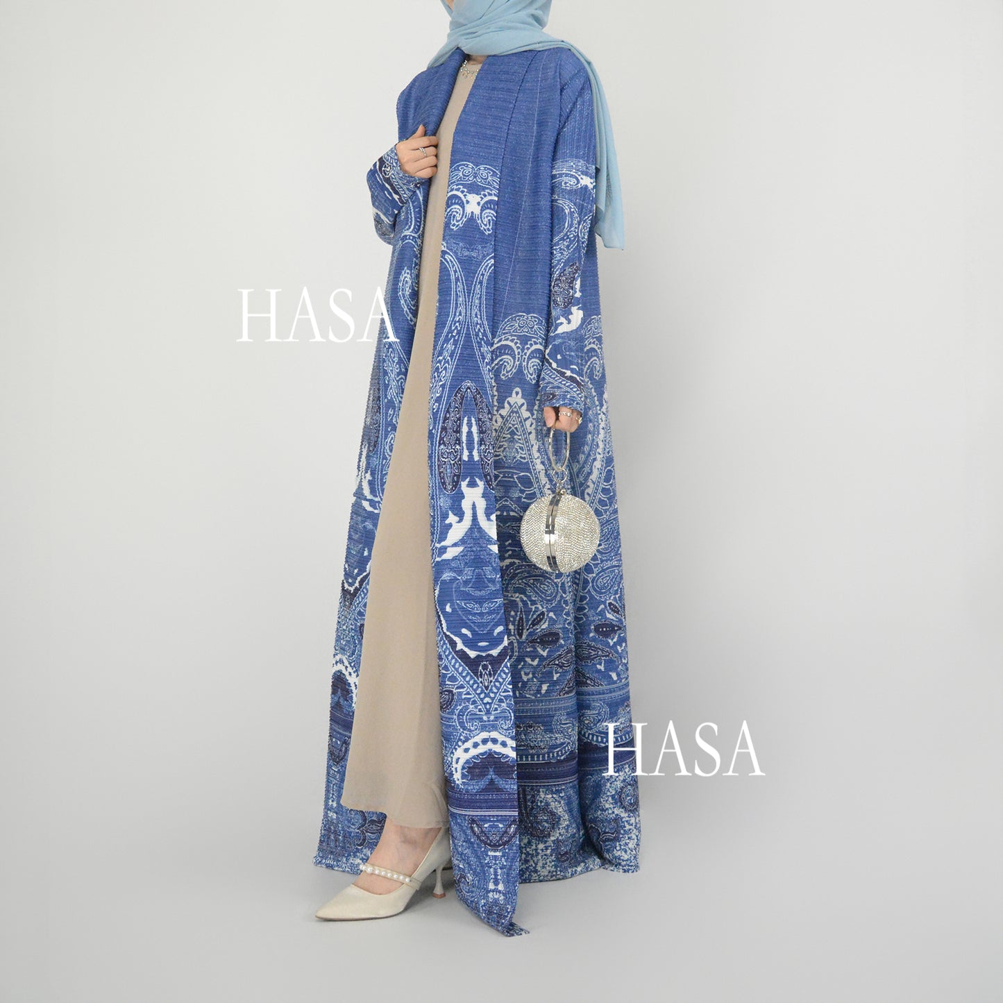 HASA Inclusive Sizing Crinkle Pleated Georgette Ramadan Stretchy Abaya-1