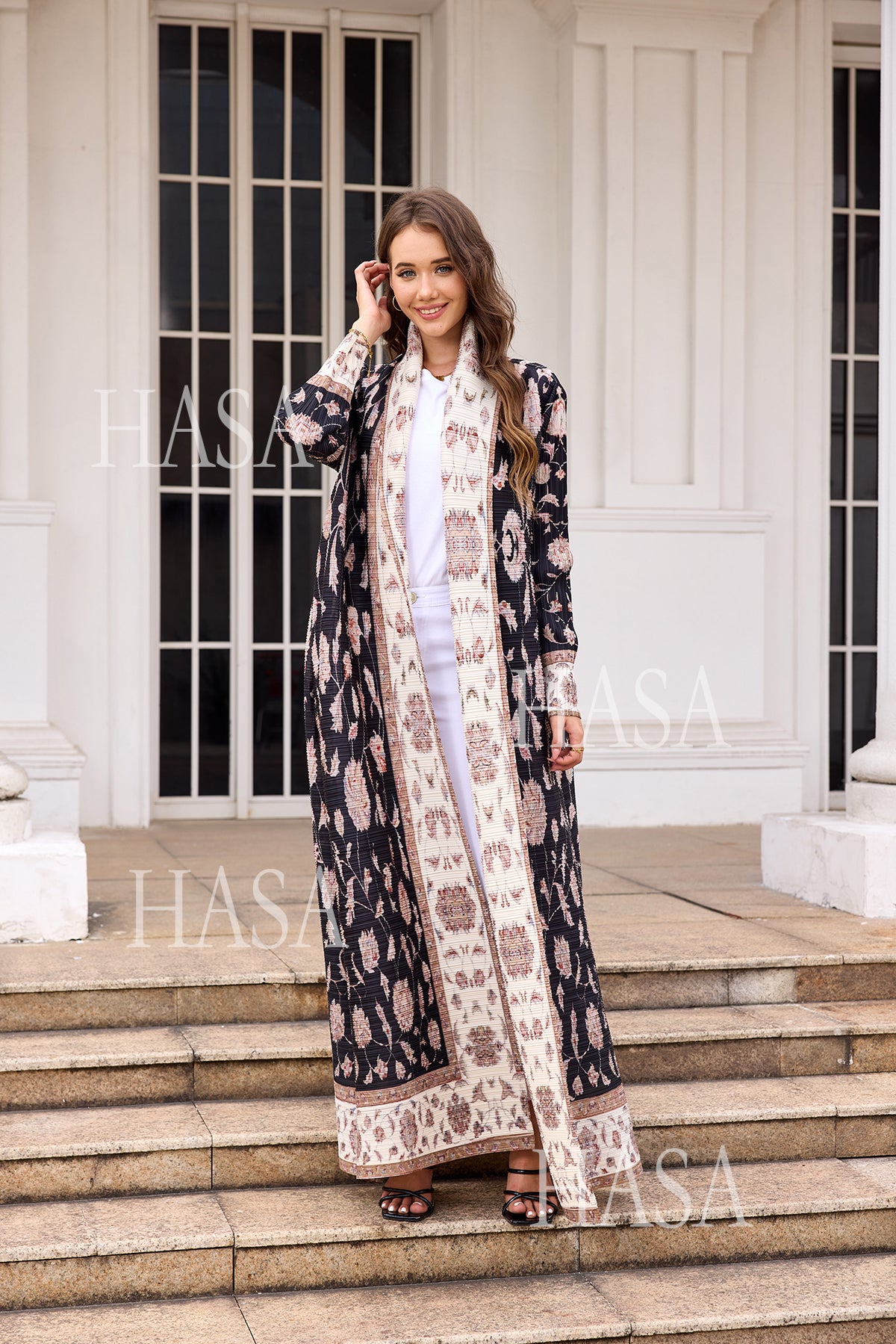 HASA Inclusive Sizing Crinkle Pleated Georgette Ramadan Stretchy Abaya-1