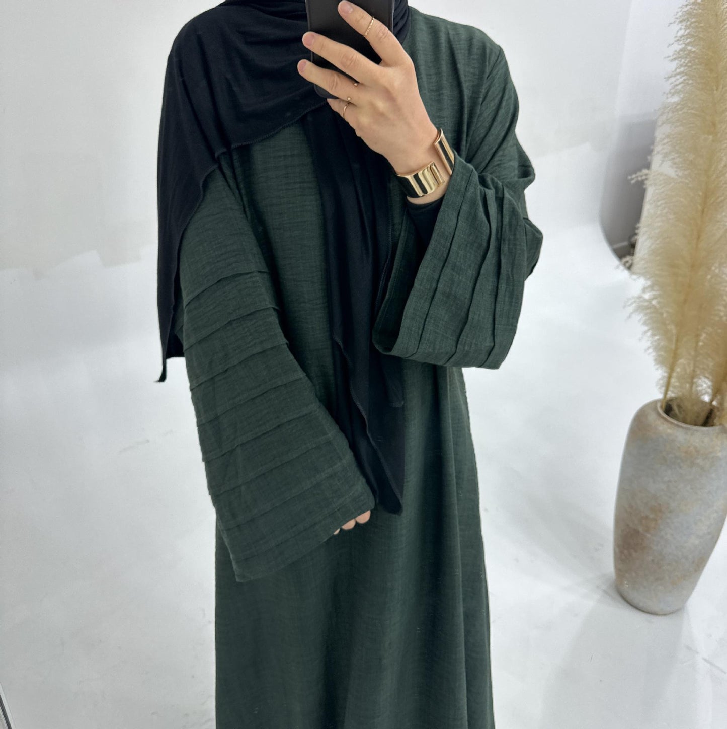 HASASERIES HS1179 Loose Fit Large Crepe Abaya Dress with Belt