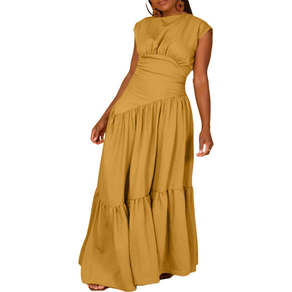 HS1641 Women's Sleeveless Pleated Loose Fit Maxi Dress