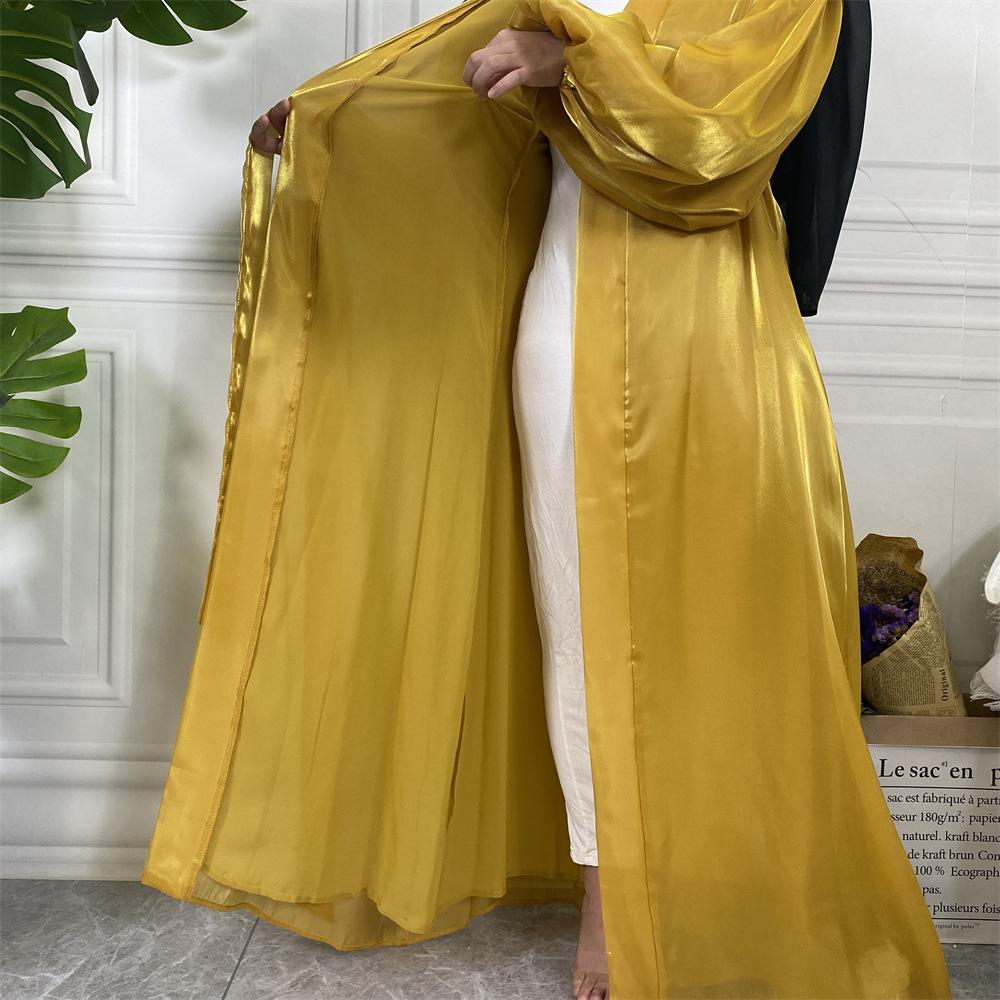 HASASERIES HS0929 Shiny Silk Balloon Sleeves Lined Cardigan