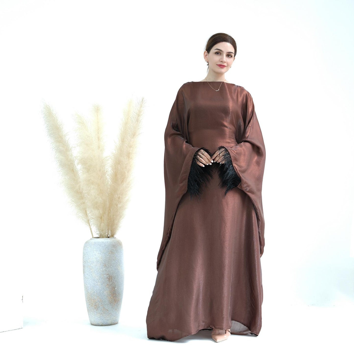 HASASERIES HS0706 Fur Sleeve Dress Gown