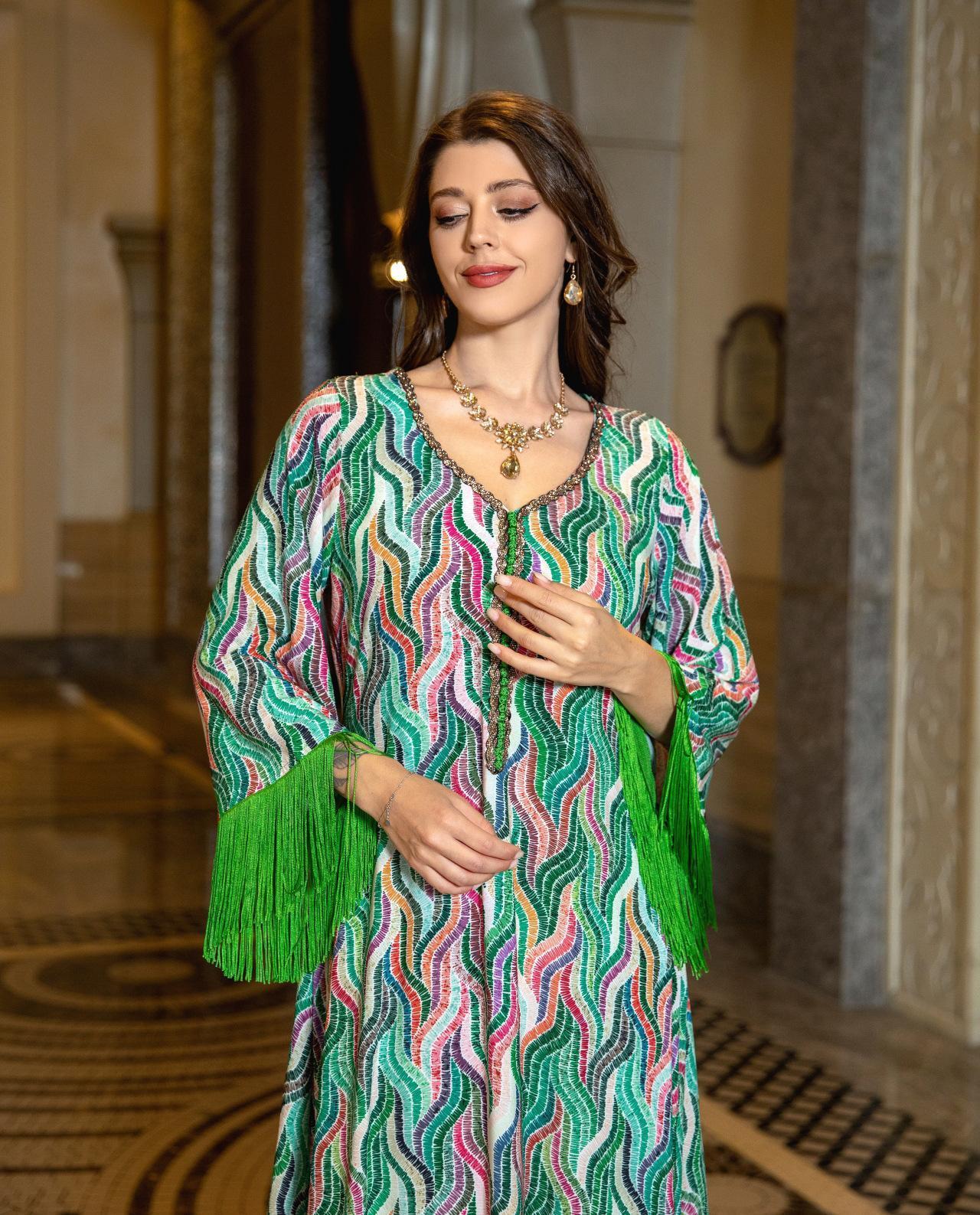 HASASERIES HS0521 Middle East Arab Dubai Muslim Robe Ladies Printed Casual Jalabiya Ethnic Clothing
