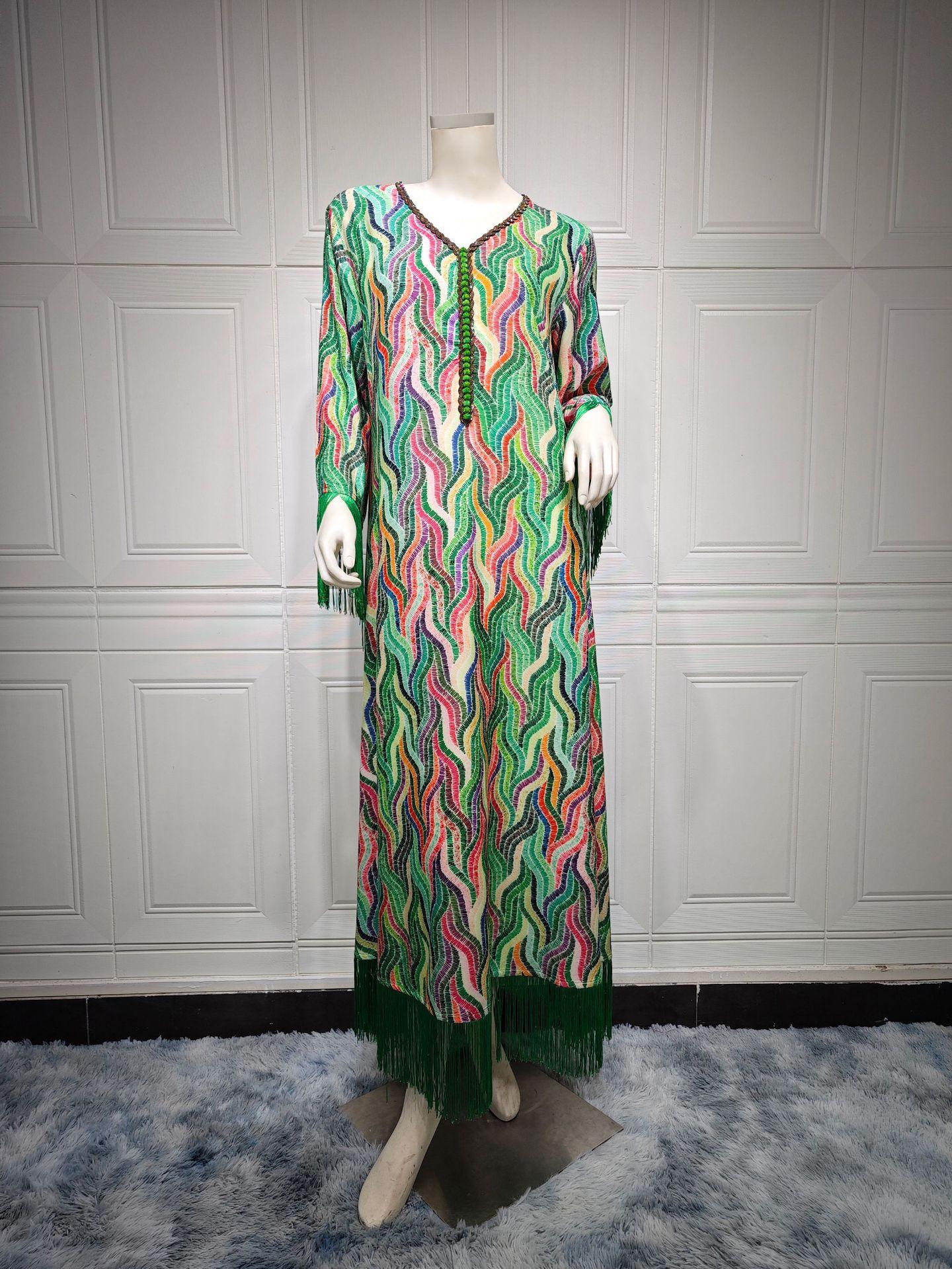 HASASERIES HS0521 Middle East Arab Dubai Muslim Robe Ladies Printed Casual Jalabiya Ethnic Clothing
