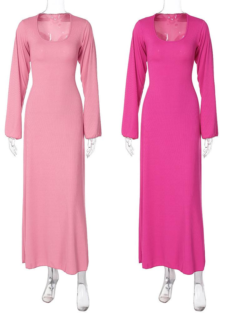 HASASERIES HS0676 Flared Long Sleeved High Waist Maxi Skirt with Lace-up Back
