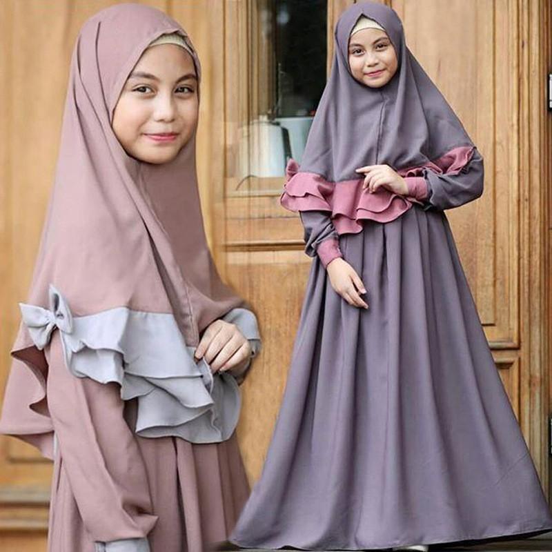 HASASERIES HS1203 Ensemble 2 pièces, Abaya pour enfant avec une couche de Khimar.
