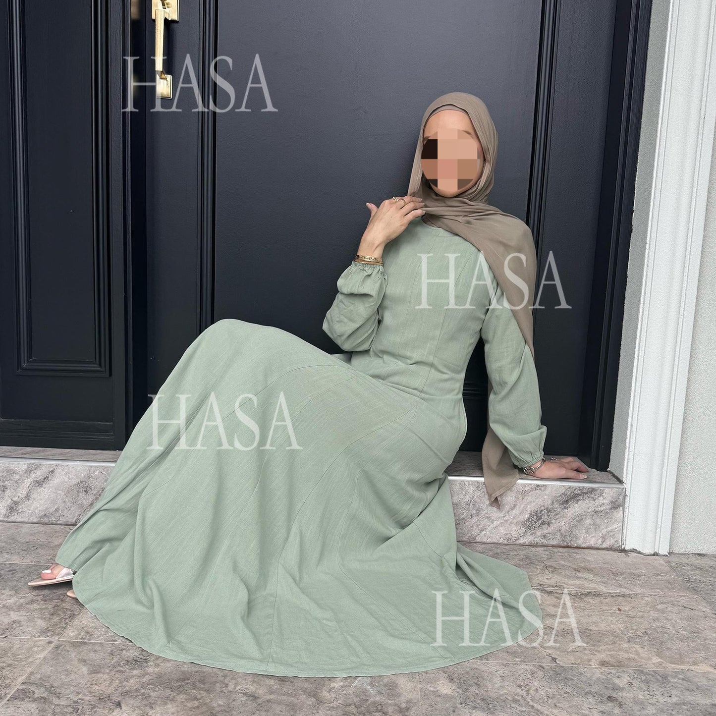 HASA HS5868 Solid Color Swing Comfortable Dress Robe Waist Cinching