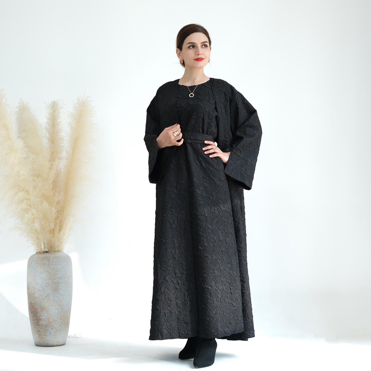 HASASERIES HS0719 Cardigan with Vest Dress Abaya Robe
