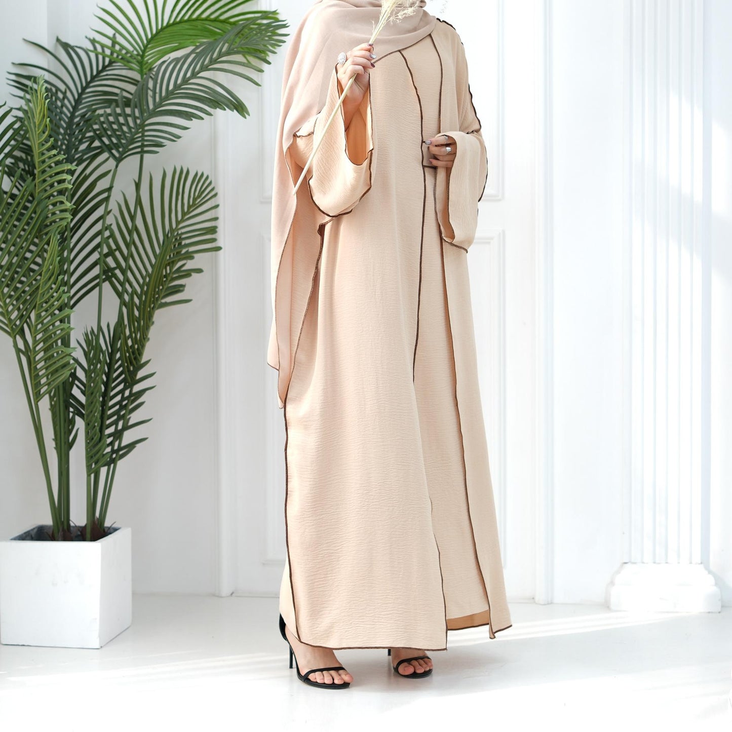 HASASERIES HS1095 3pcs Set Cardigan+without Sleeves Inner Dress+Hijab