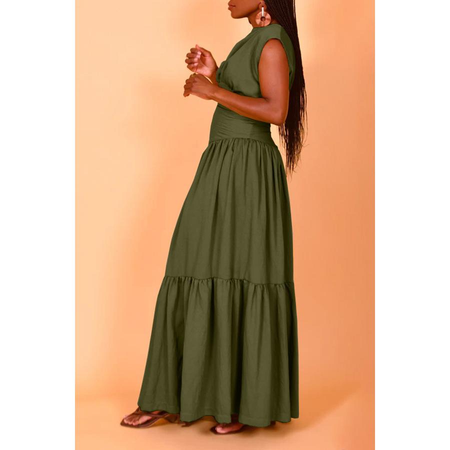 HS1641 Women's Sleeveless Pleated Loose Fit Maxi Dress