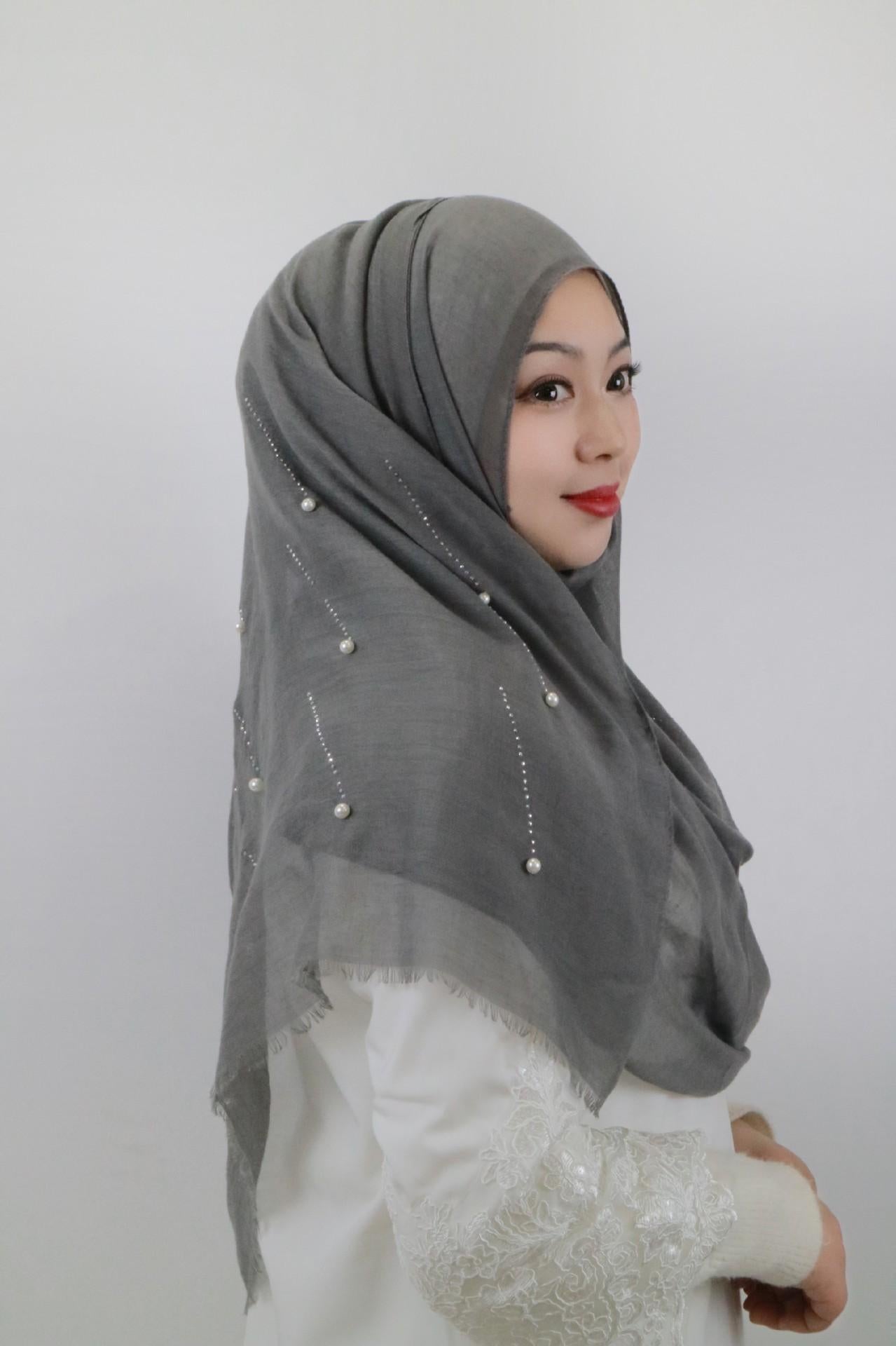 HASASERIES HS1106 Solid Color Scarf Long Beaded Shawl Headband