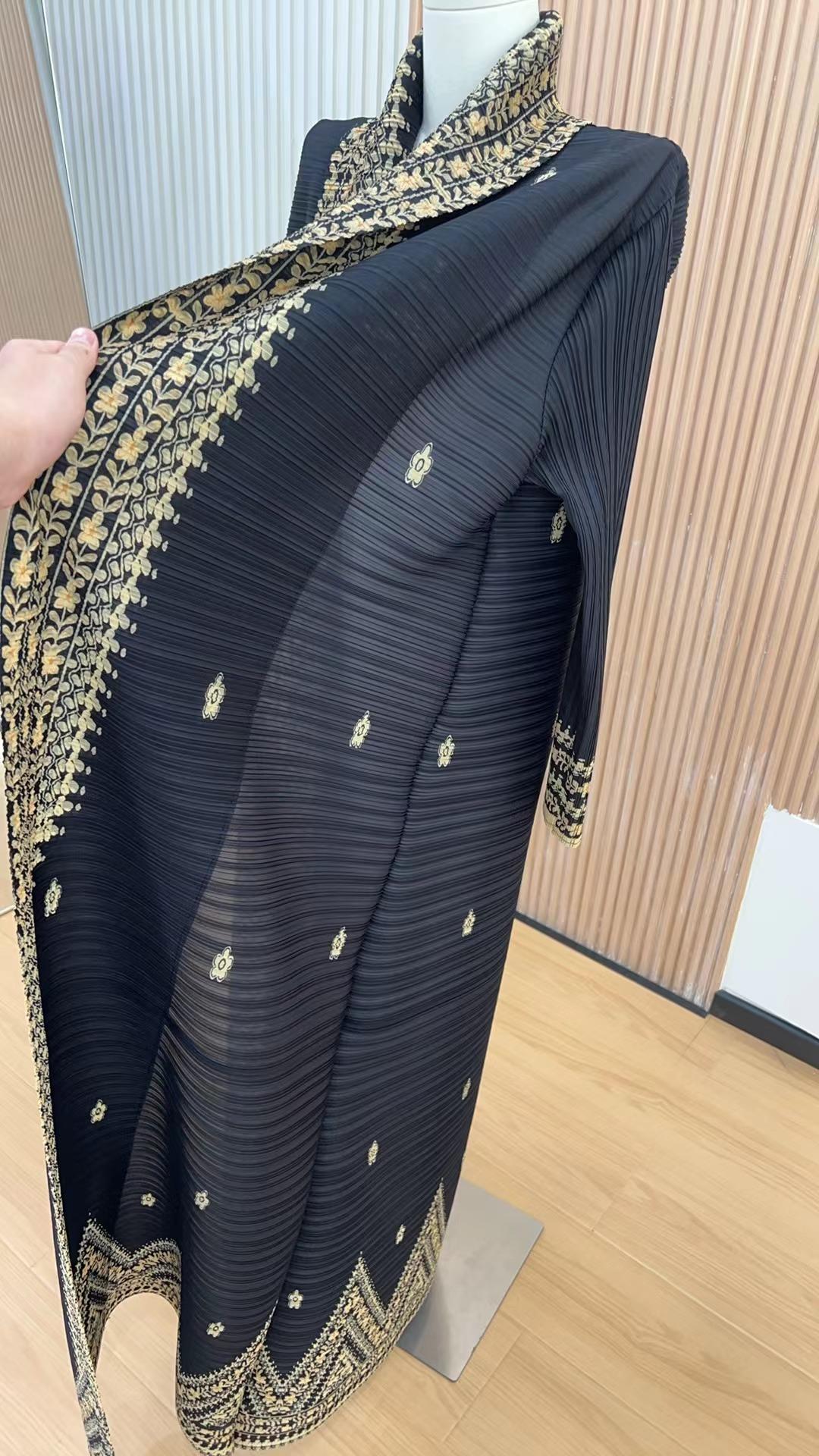HS6709 Golden Dynasty , Black Maxi Dress with Intricate Gold Embroidery