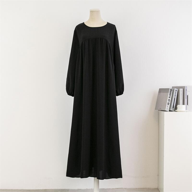 HS0470 Crepe Loose Plus Size Long Sleeve Solid Color Pullover Robe Pocket