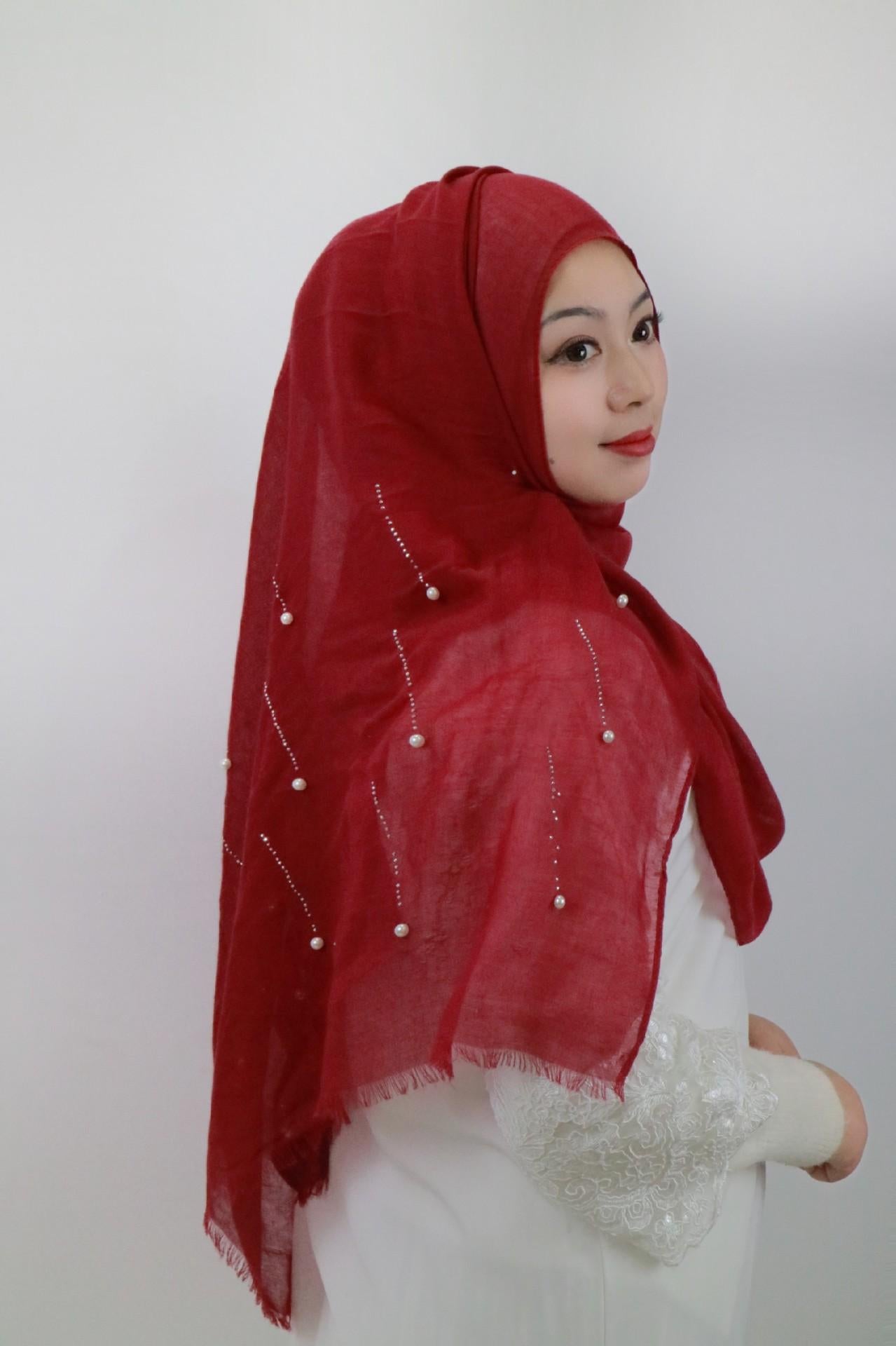 HASASERIES HS1106 Solid Color Scarf Long Beaded Shawl Headband