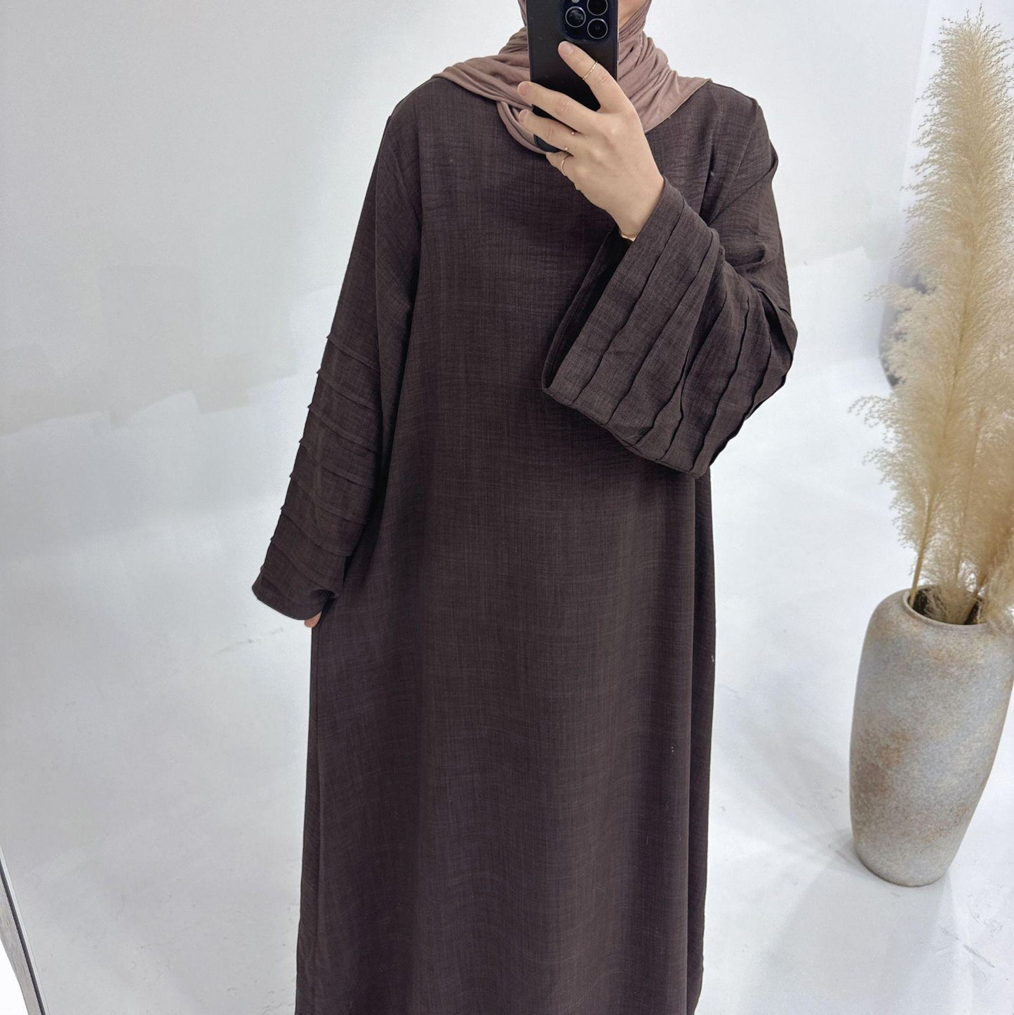 HASASERIES HS1179 Loose Fit Large Crepe Abaya Dress with Belt