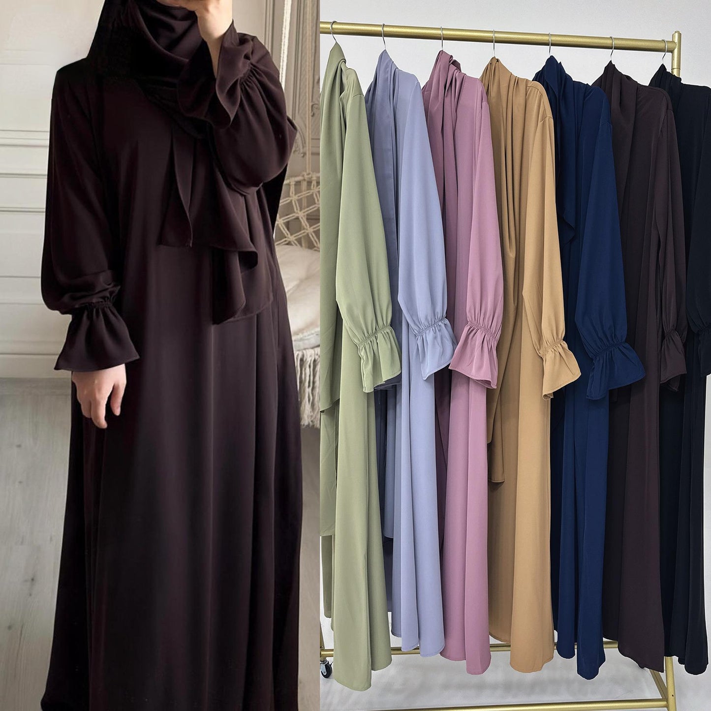 HASASERIES HS1173 Solid Color Hooded Abaya with Side Pocket